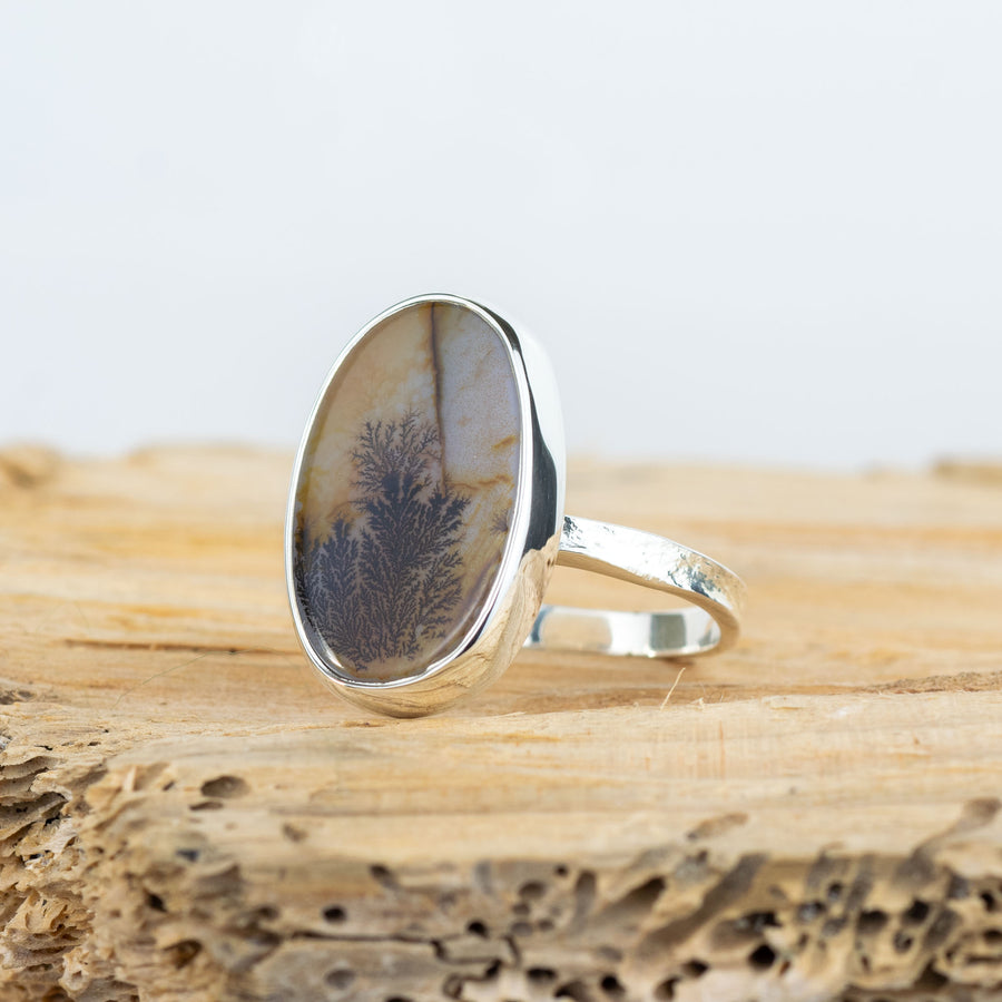 No. 259 - Silver Dendritic Agate Ring - Size P 1/2