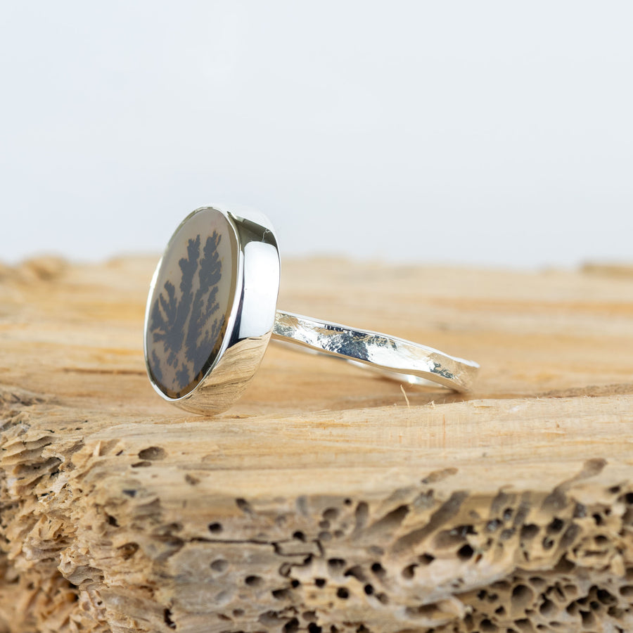 No. 325 - Silver Dendritic Agate Ring - Size U 1/2