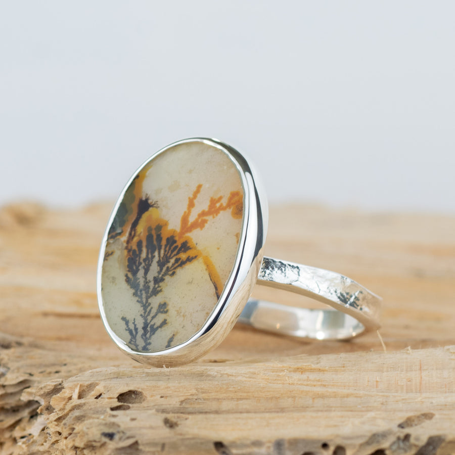 No. 258 - Silver Dendritic Agate Ring - Size S