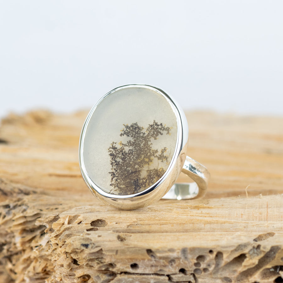 No. 256 - Silver Dendritic Agate Ring - Size K