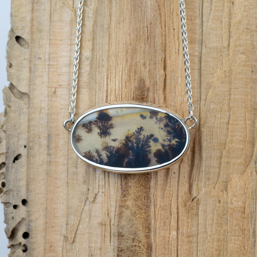 No. 215 - Silver Oval Dendritic Agate Necklet