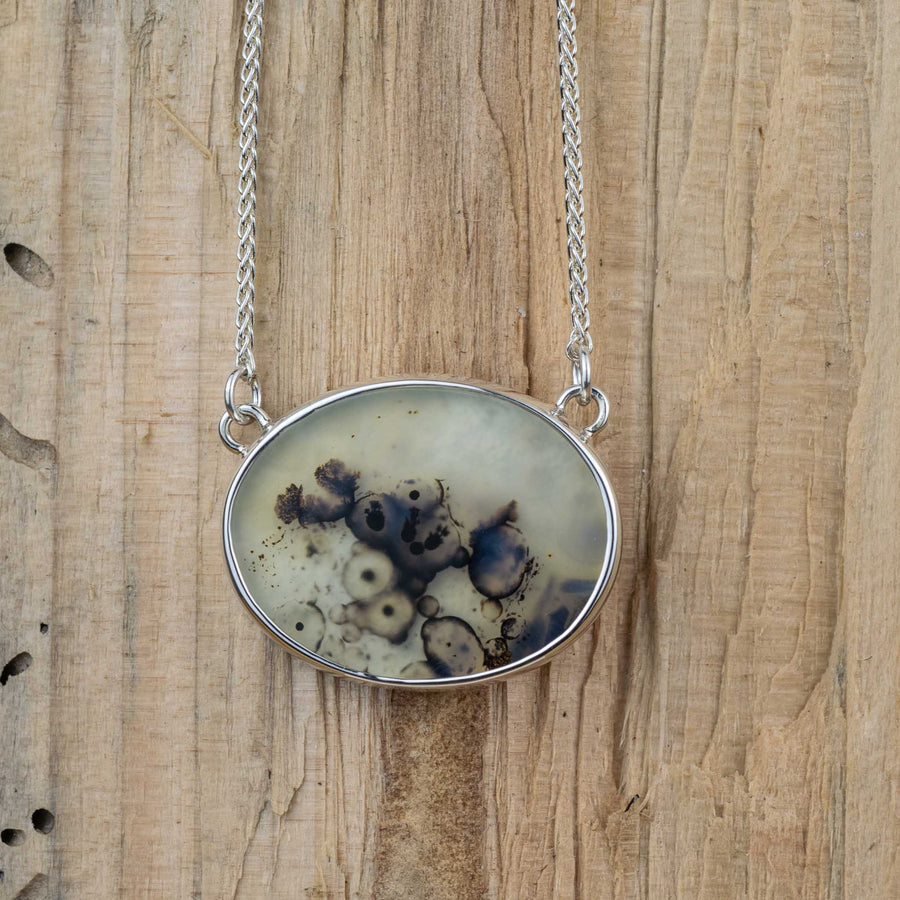 No. 565 - Silver Dendritic Agate Oval Necklet