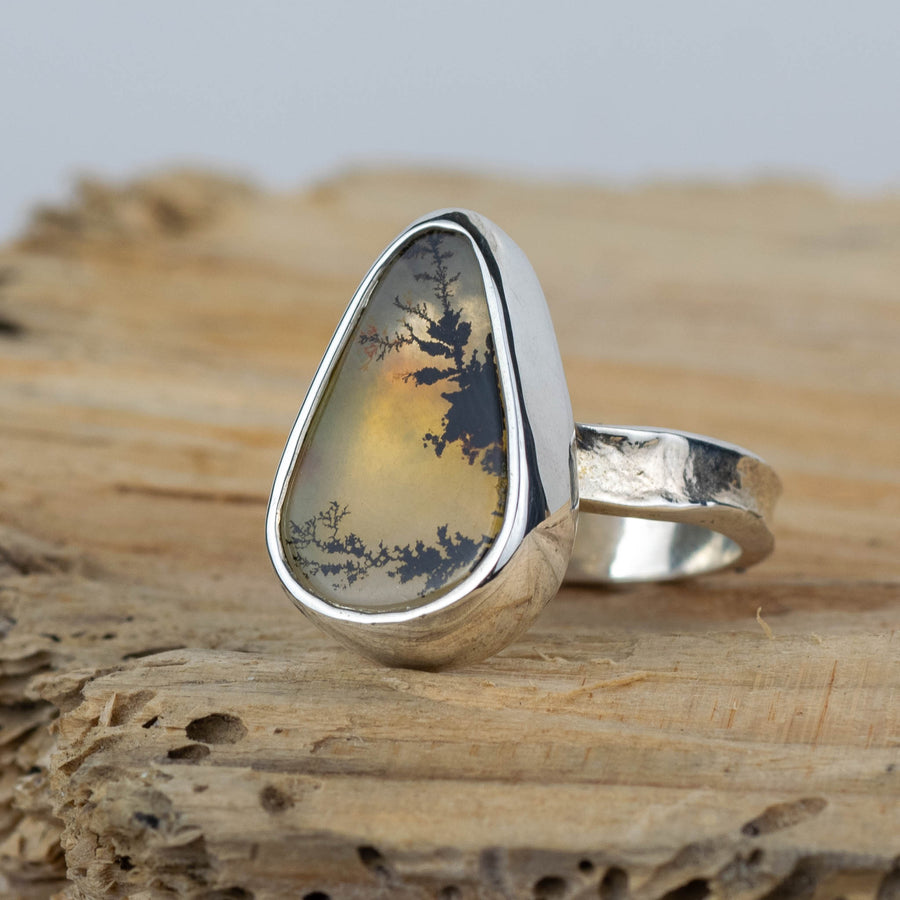 No. 116- Silver Dendritic Agate Ring - Size J