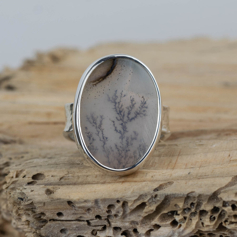 No.271 - Silver Dendritic Agate Ring - Size K 1/2