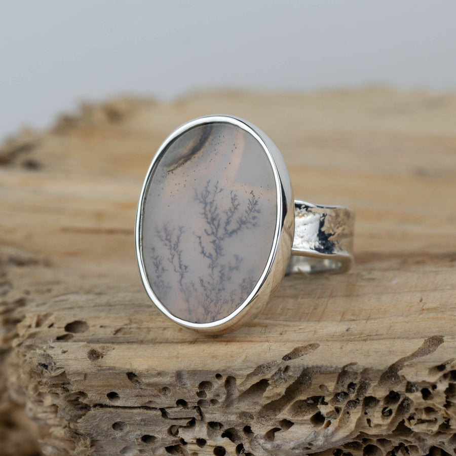 No.271 - Silver Dendritic Agate Ring - Size K 1/2
