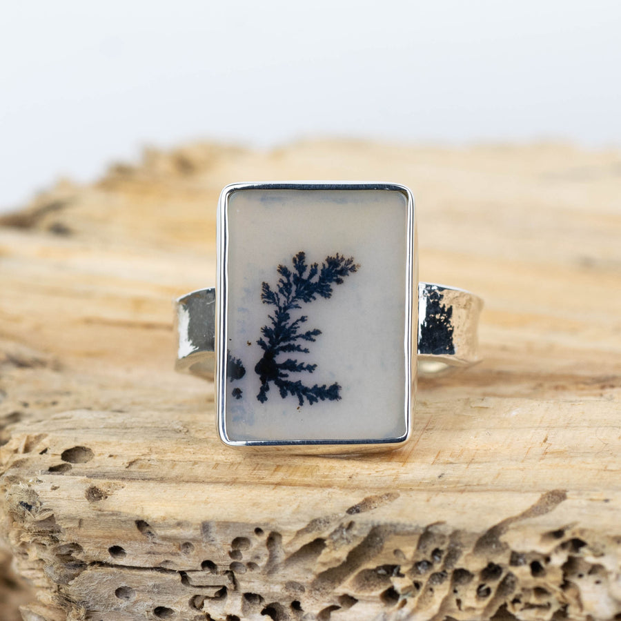 No. 270 - Silver Dendritic Agate Ring - Size T