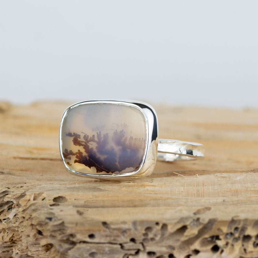No. 328 - Silver Dendritic Agate Ring - Size R