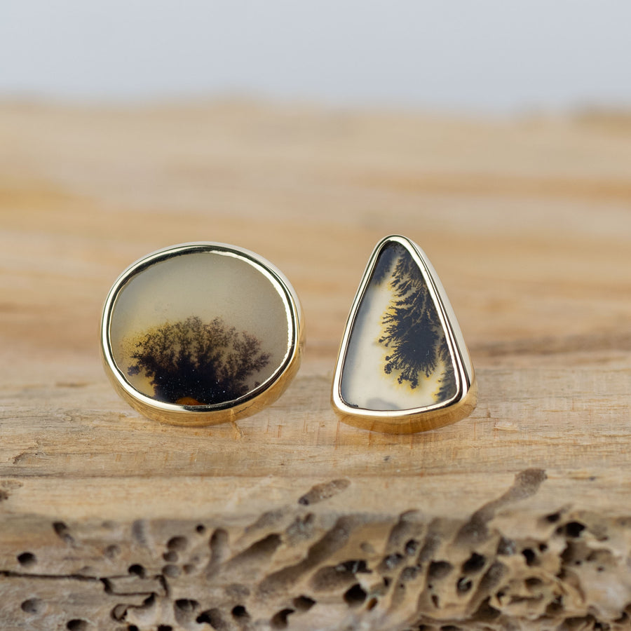 No. 65 - Seaweed Dendritic Agate Mix and Match Studs - Silver and Gold