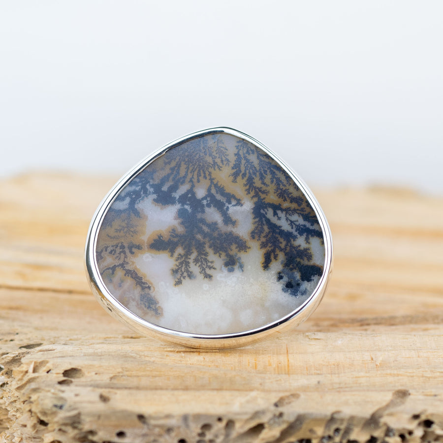 No.583 - Silver Dendritic Agate Ring - Size P