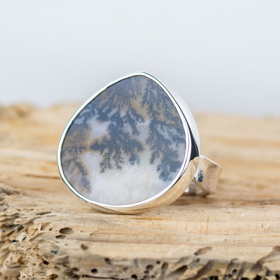 No.583 - Silver Dendritic Agate Ring - Size P