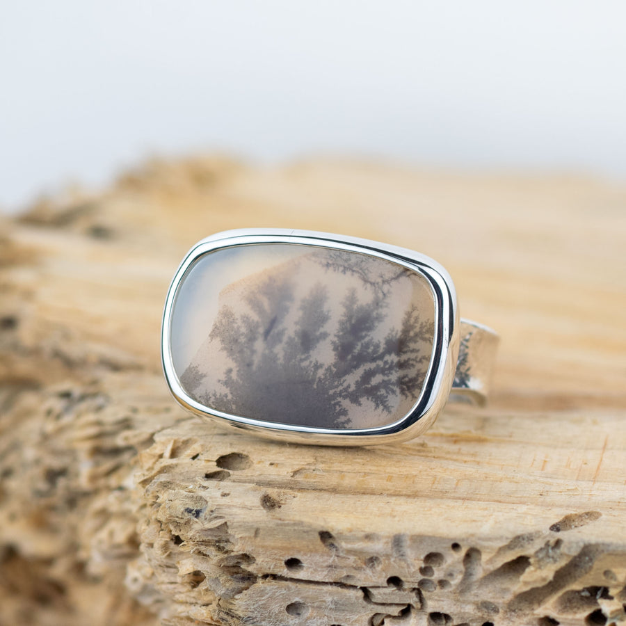 No.355 - Silver Dendritic Agate Ring - Size P