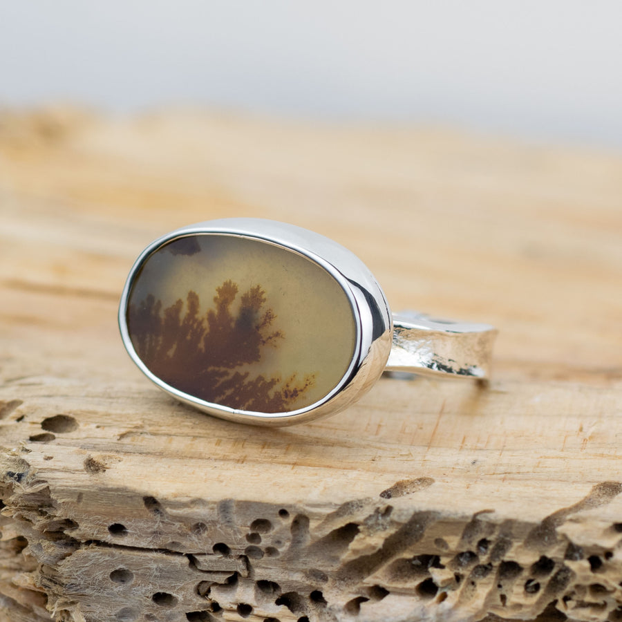No.564 - Silver Dendritic Agate Ring - Size N