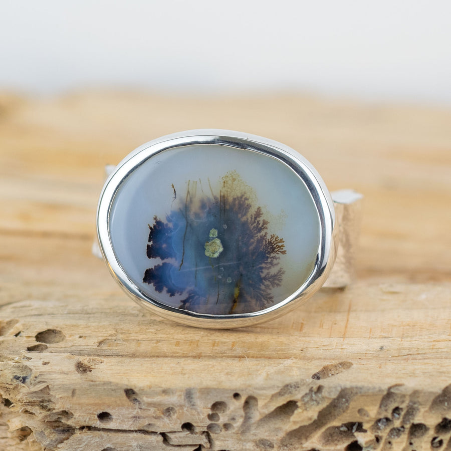No.354 - Silver Dendritic Agate Ring - Size R
