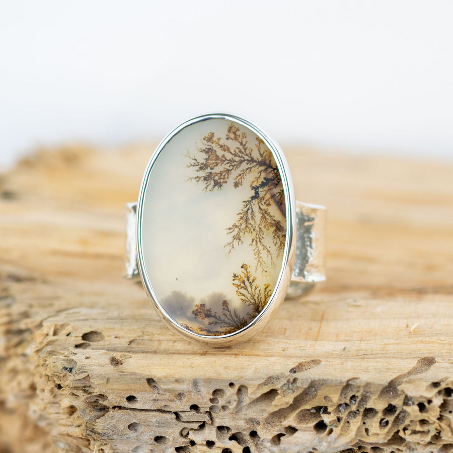 No.581 - Silver Dendritic Agate Ring - Size S