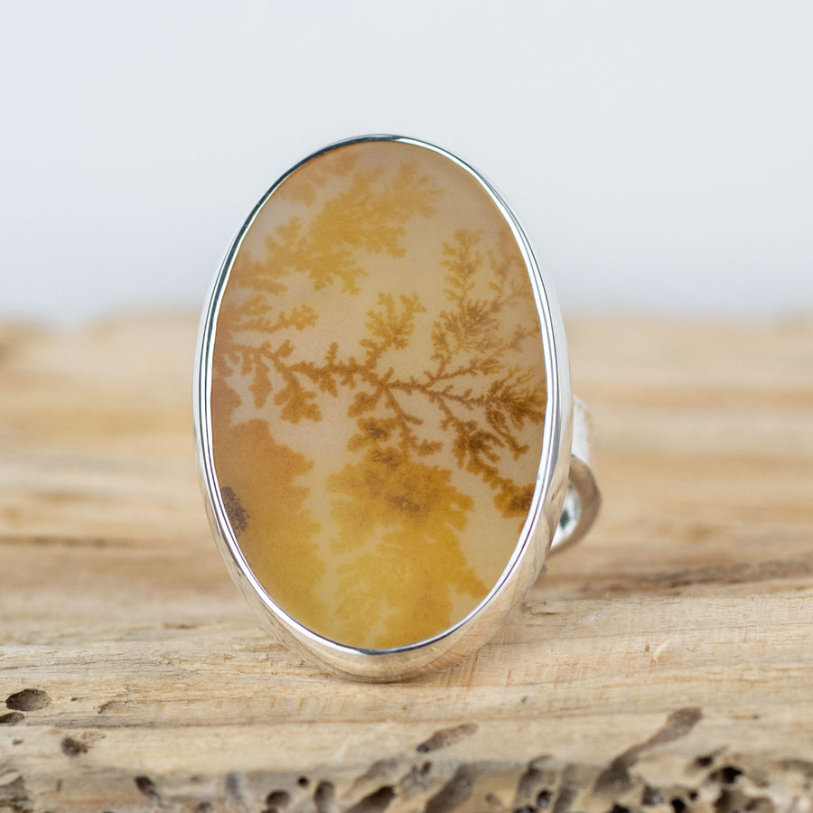 No.580 - Silver Dendritic Agate Ring - Size R 1/2