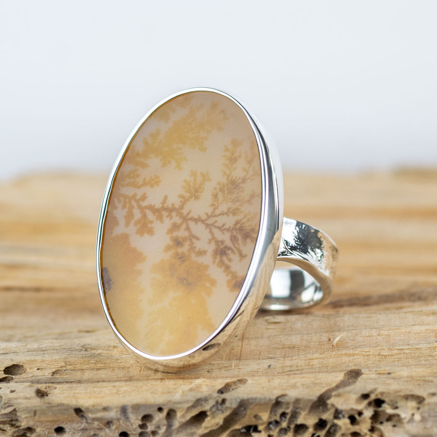 No.580 - Silver Dendritic Agate Ring - Size R 1/2