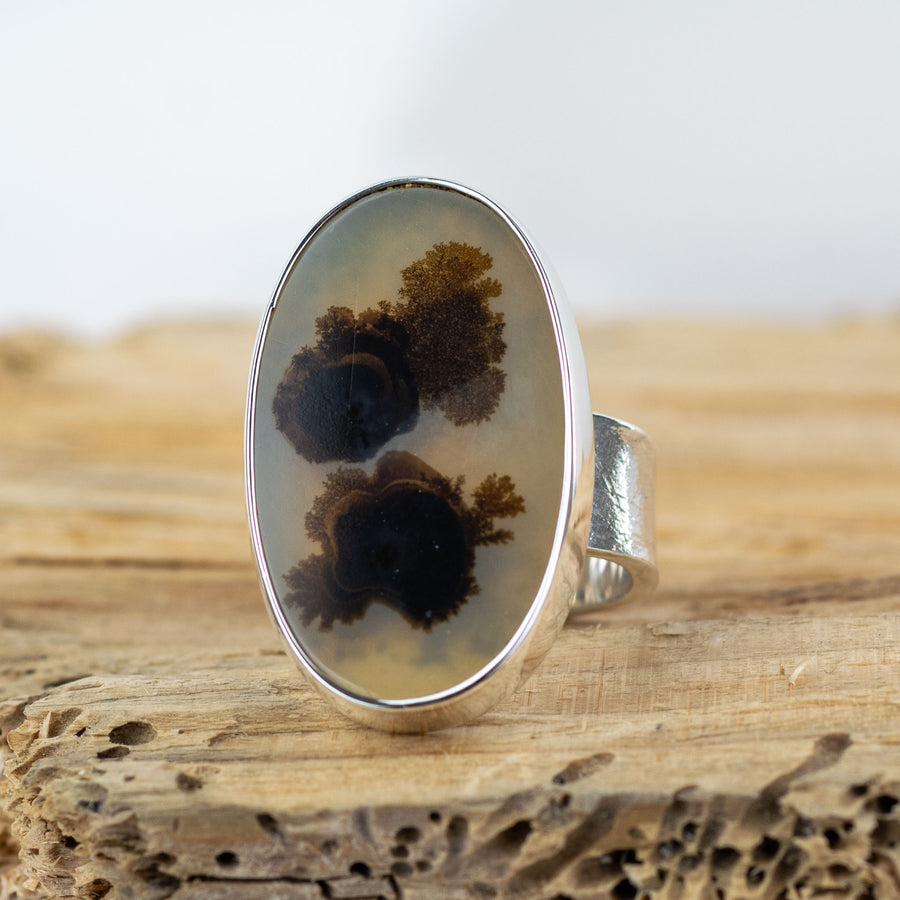 No.577 - Silver Dendritic Agate Ring - Size N