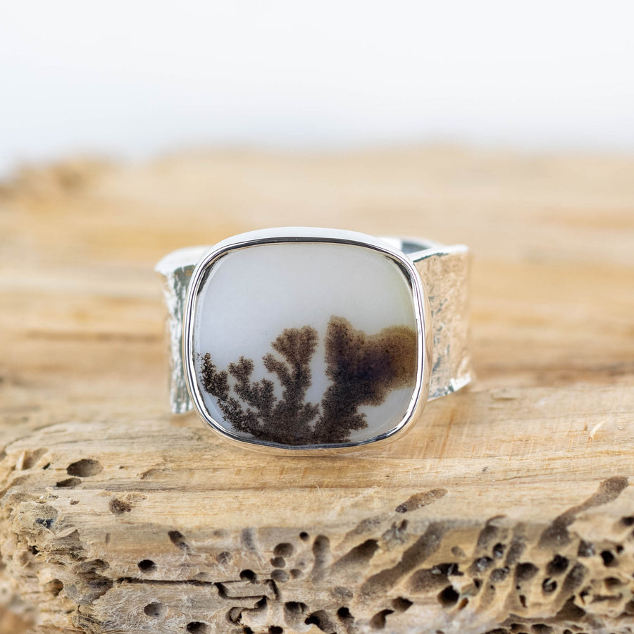 No.387 - Silver Dendritic Agate Ring - Size P
