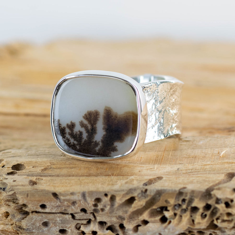 No.387 - Silver Dendritic Agate Ring - Size P