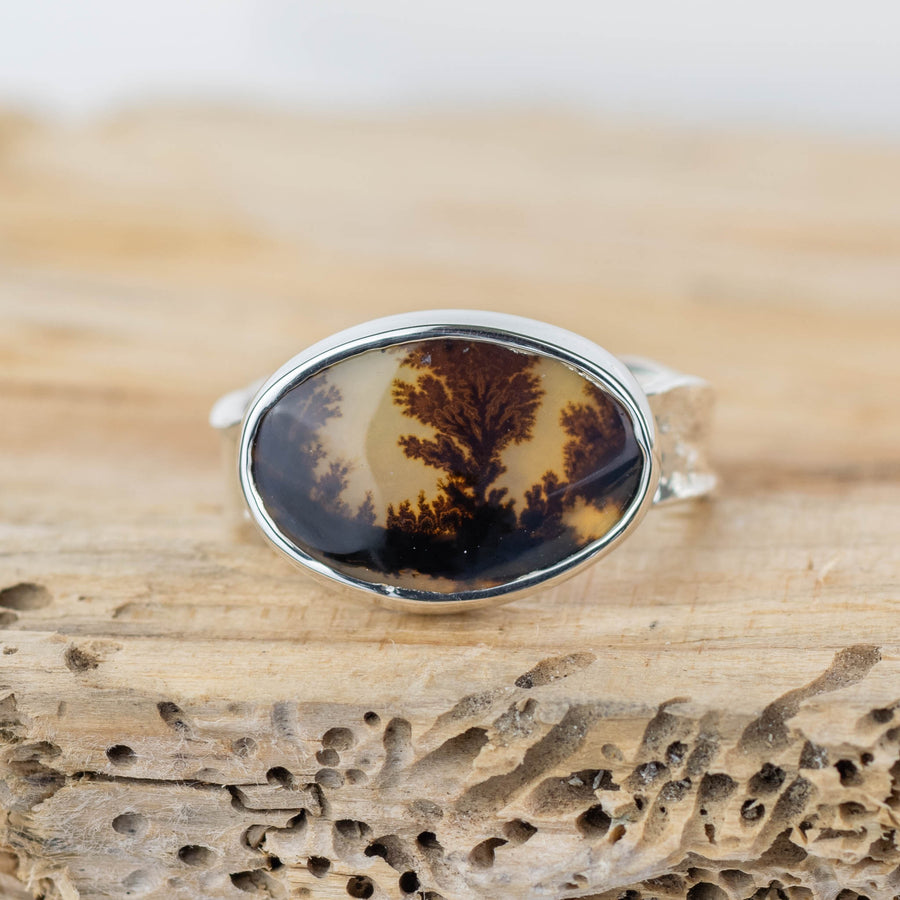 No.382 - Silver Dendritic Agate Ring - Size R 1/2