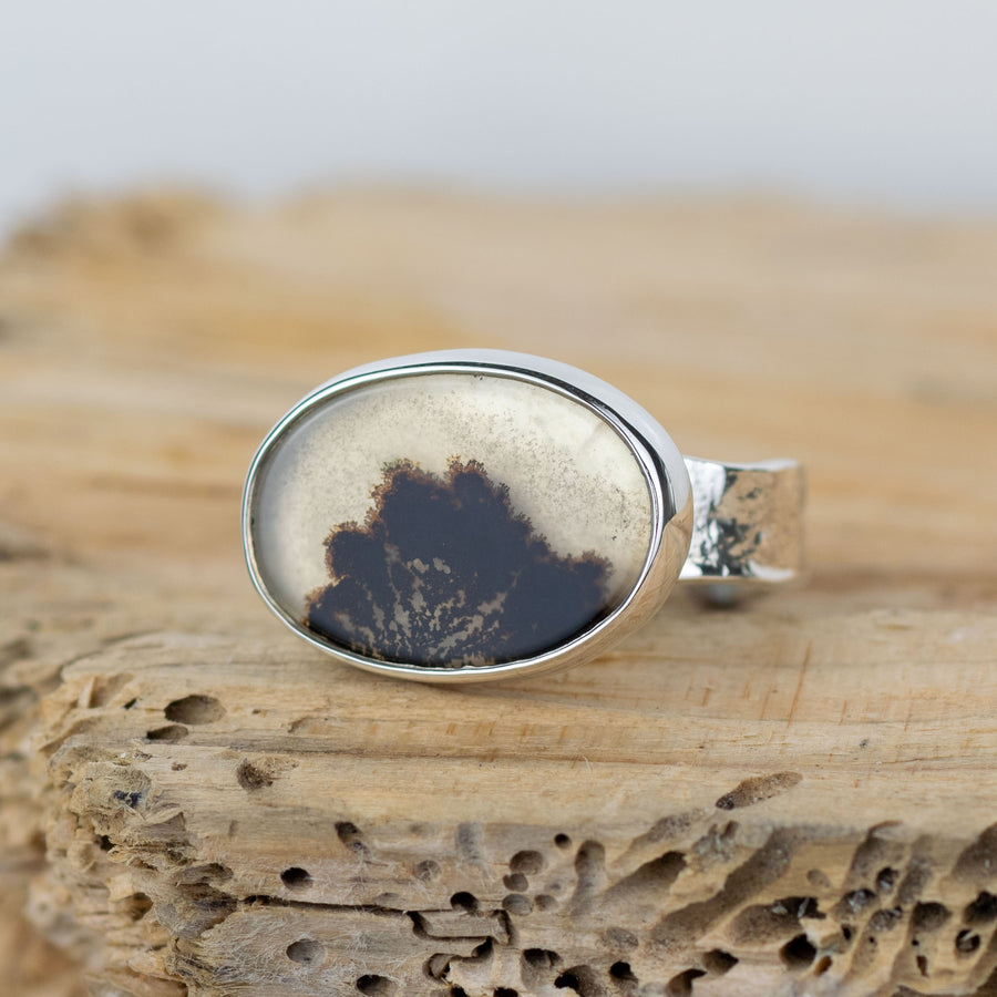 No.389 - Silver Dendritic Agate Ring - Size Q 1/2