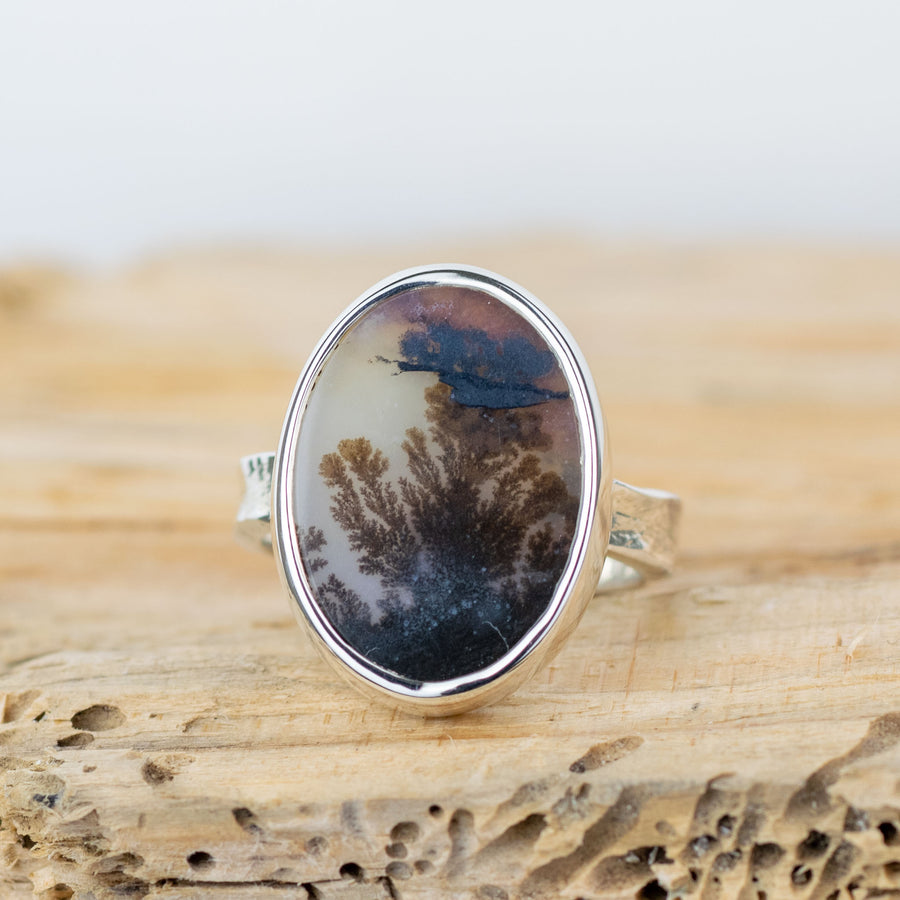 No.563 - Silver Dendritic Agate Ring - Size N