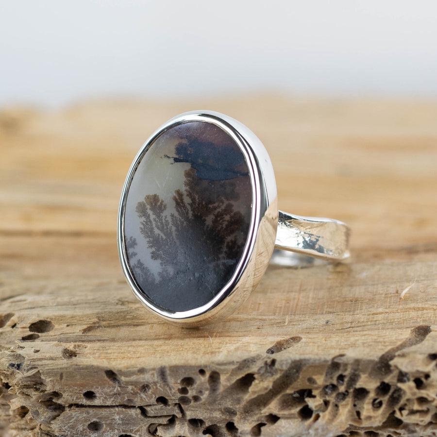 No.563 - Silver Dendritic Agate Ring - Size N