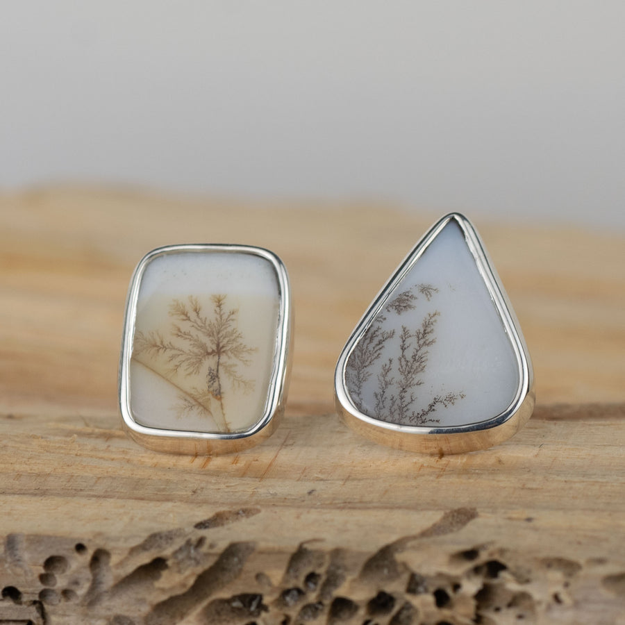 No.341 - Silver Dendritic Agate Mismatched Stud Earrings