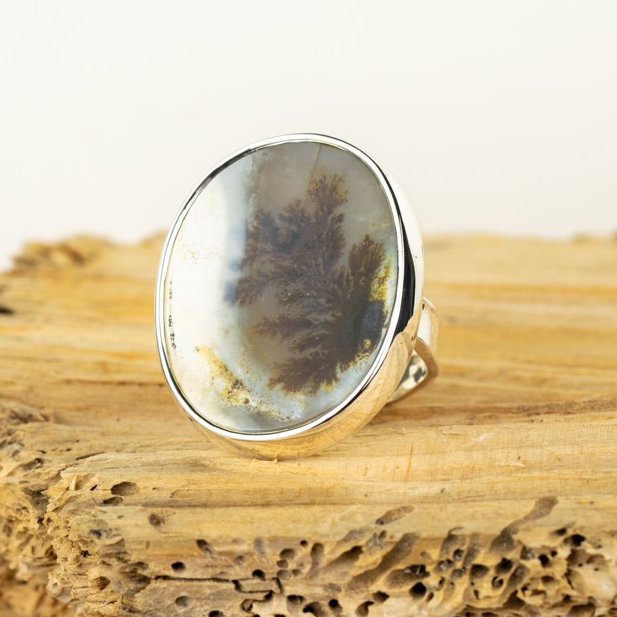 No. 329 - Silver Dendritic Agate Ring - Size O