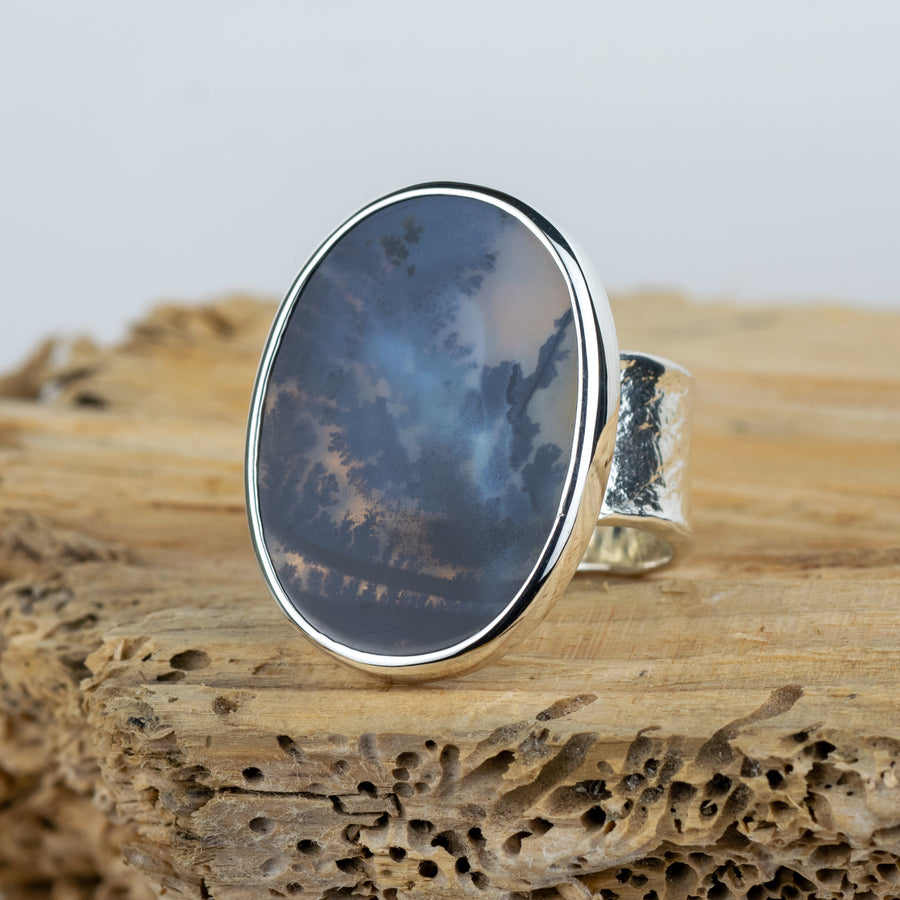 No. 603 - Silver Dendritic Agate Ring - Size U
