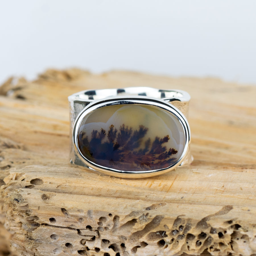 No. 327 - Silver Dendritic Agate Ring - Size R
