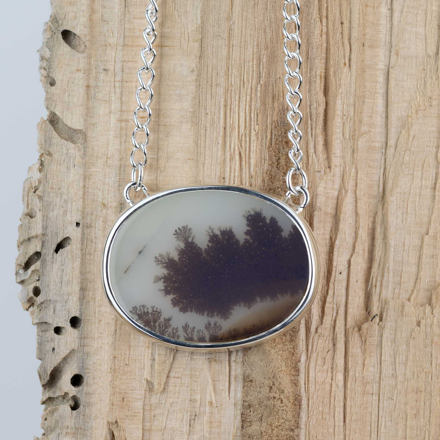 No. 700 - Silver Oval Dendritic Agate Necklet