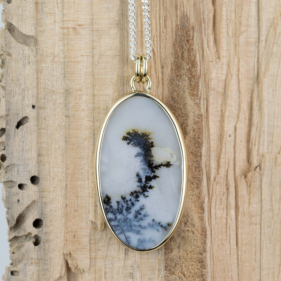 No. 672 - Silver and Gold Dendritic Agate Seaweed Pendant