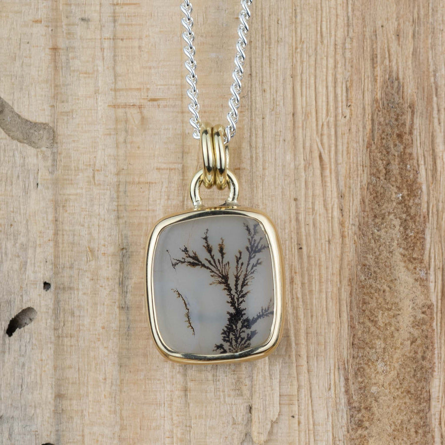 No. 675 - Silver and Gold Dendritic Agate Seaweed Pendant