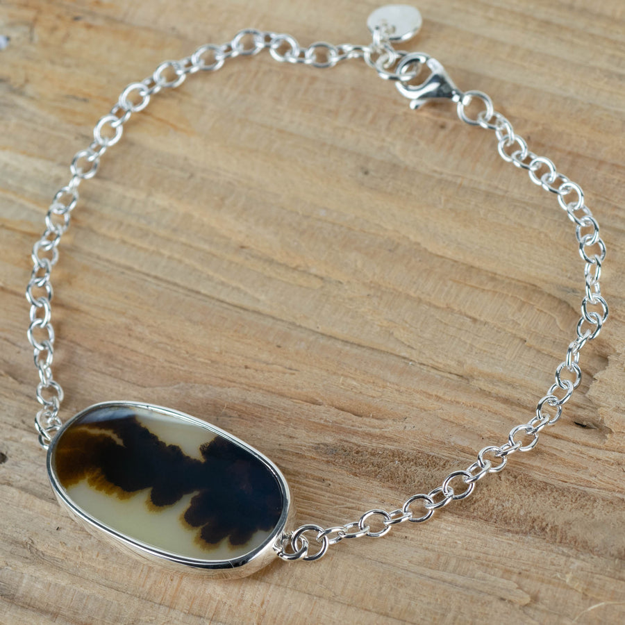 No.632 - Seaweed Silver Dendritic Agate Bracelet