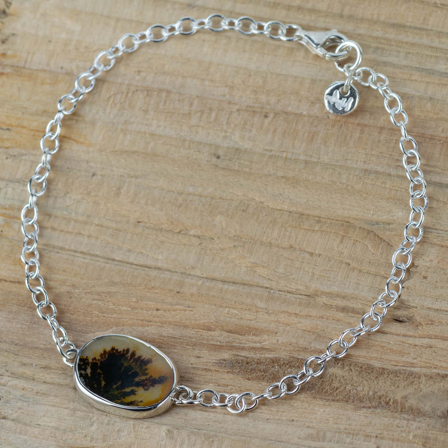 No.633 - Seaweed Silver Dendritic Agate Bracelet