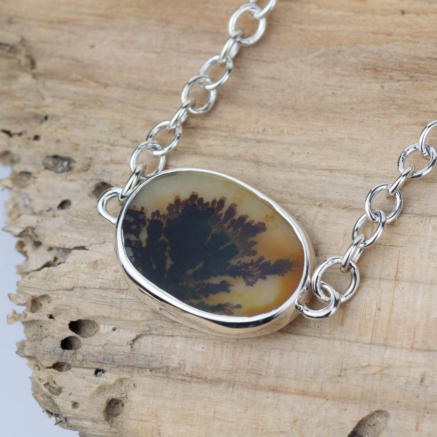 No.633 - Seaweed Silver Dendritic Agate Bracelet