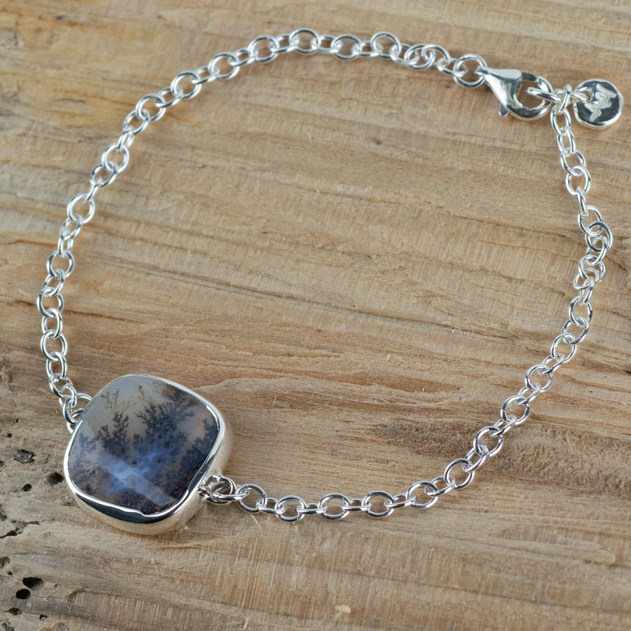 No.624 - Seaweed Silver Dendritic Agate Bracelet