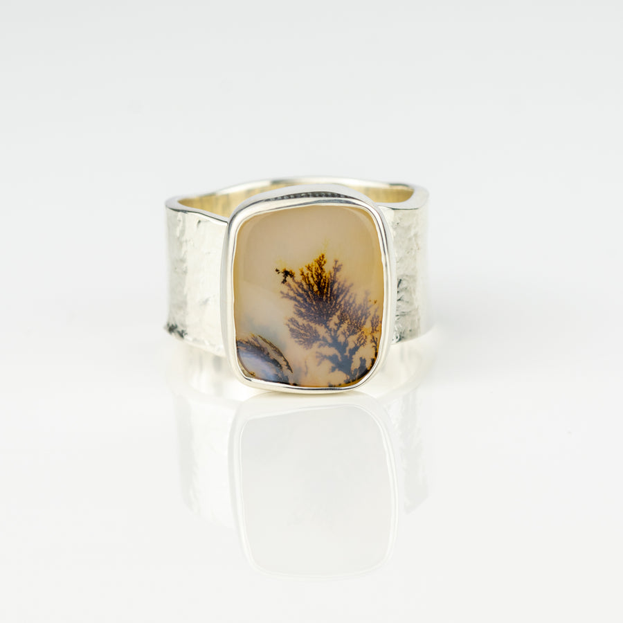 No.532 - Silver Dendritic Agate Ring - Size M 1/2