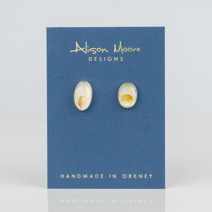 No. 569 - Silver Dendritic Agate Mismatched Stud Earrings