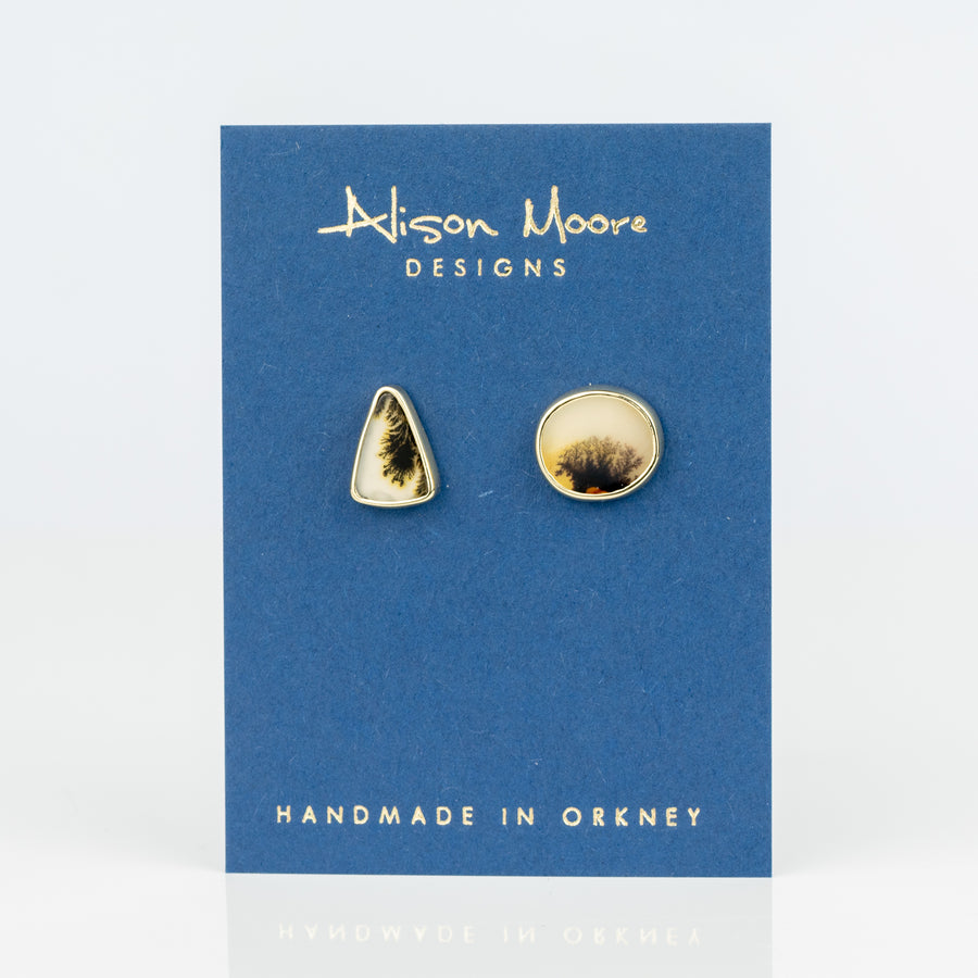 No. 65 - Seaweed Dendritic Agate Mix and Match Studs - Silver and Gold
