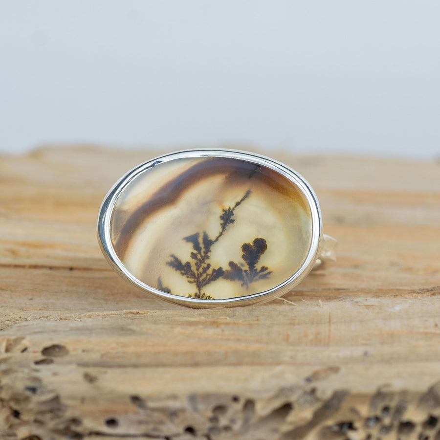 No. 255 - Silver Dendritic Agate Ring - Size P 1/2