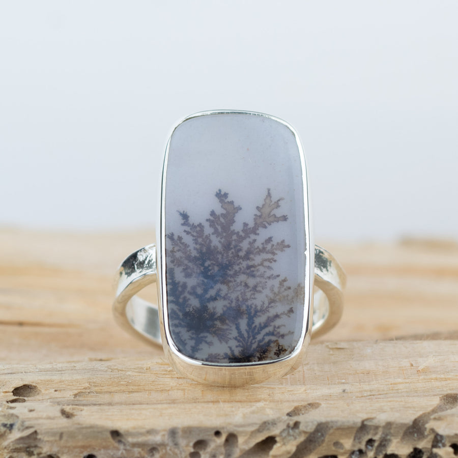 No. 692 - Silver Dendritic Agate Oval Ring - Size O