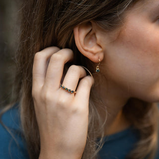Gold Teal Sapphire Forever Ring