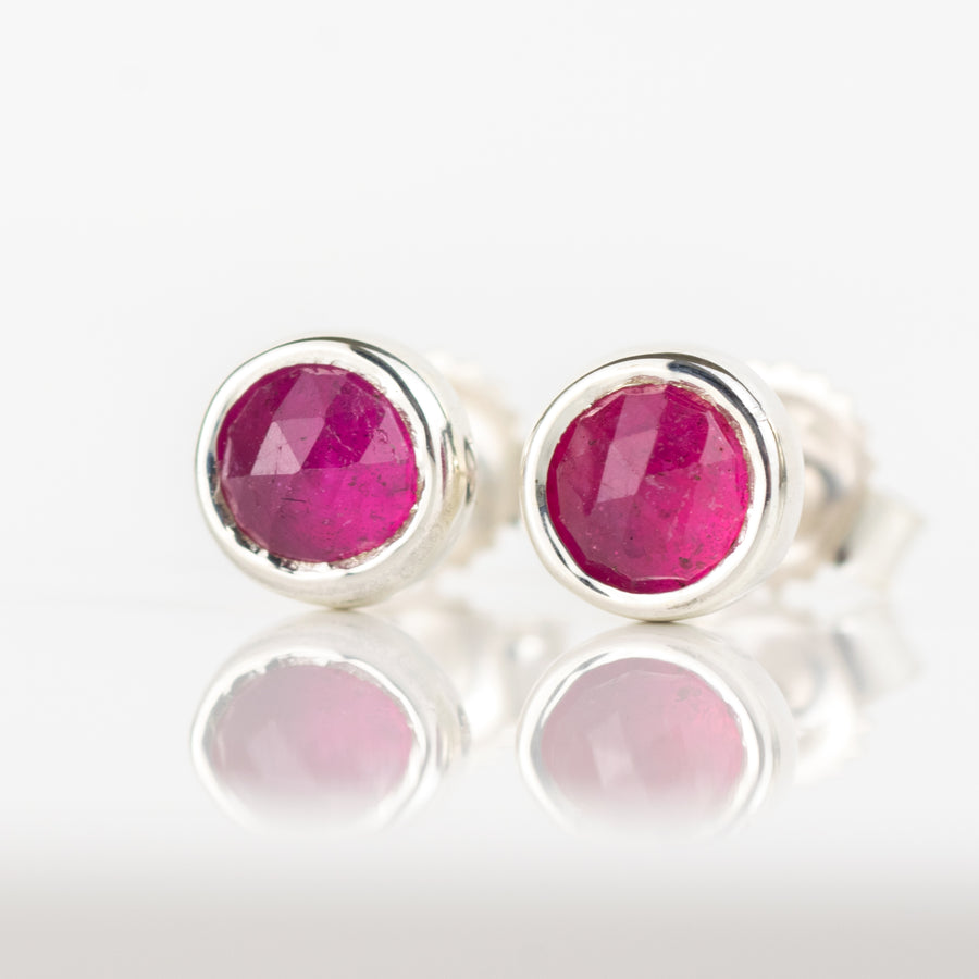 Small Pink Ruby 4mm Wide Studs