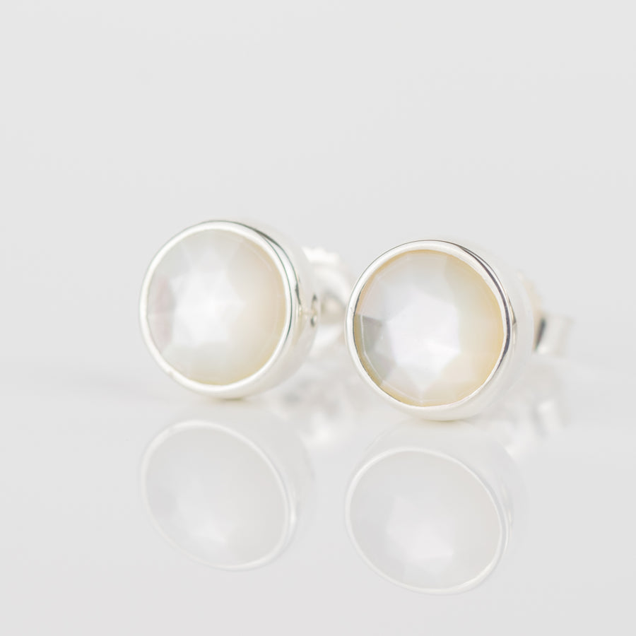 Mother of Pearl Silver 6mm Wide Studs