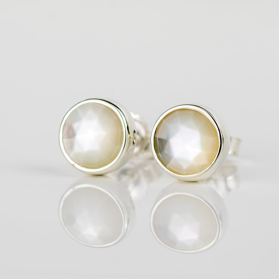 Mother of Pearl Silver 6mm Wide Studs