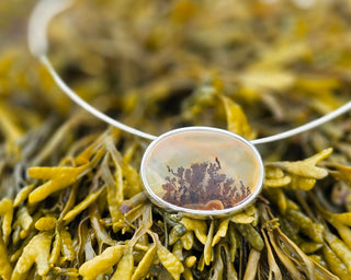 No. 127 - Silver Dendritic Agate Oval Seaweed Necklet