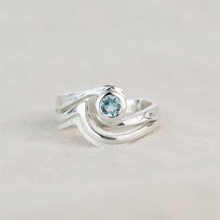 Aquamarine Whirlpool & Wave Ring Set