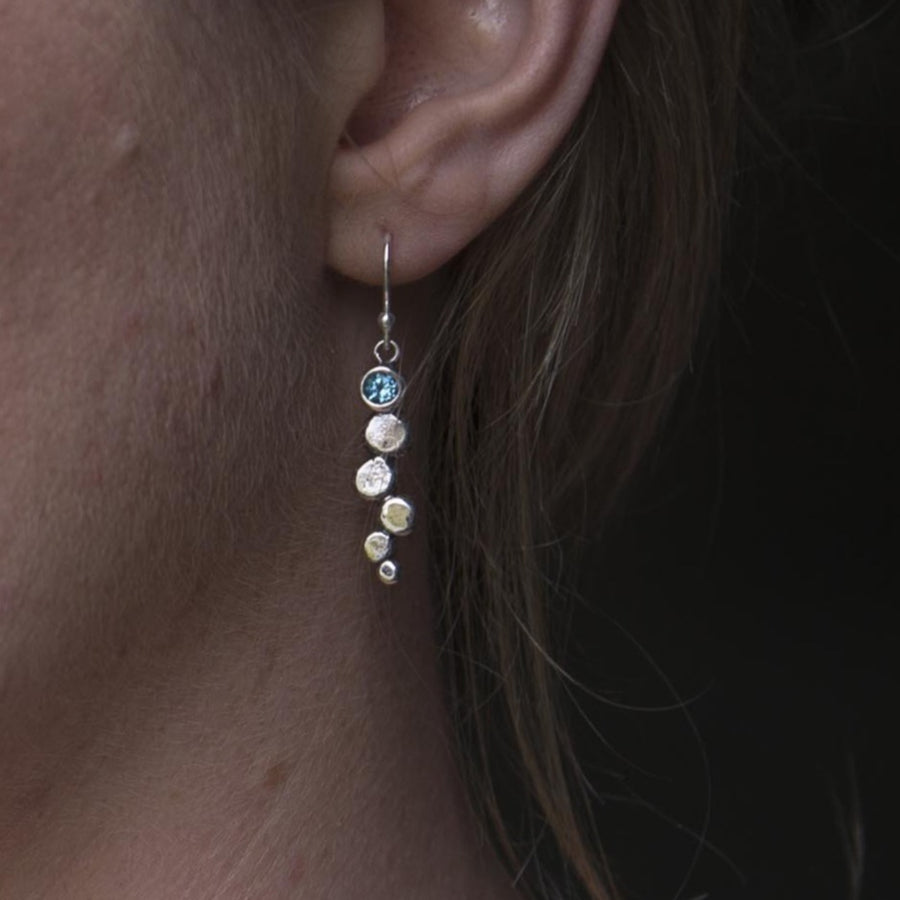 Blue Topaz Gemstone Pebble Drop Earrings